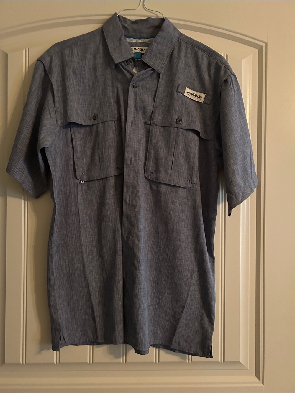 Magellan Outdoors Men's Short-Sleeve Button-Down Shirt - heathered Slate Blue